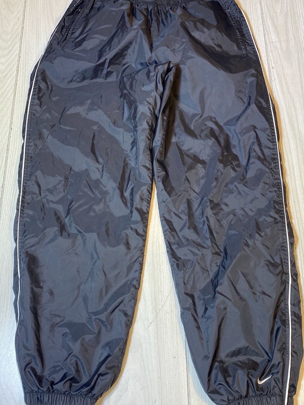 Vintage Nike Team Nylon Windbreaker Pants Black White Piping Men's XL Y2K